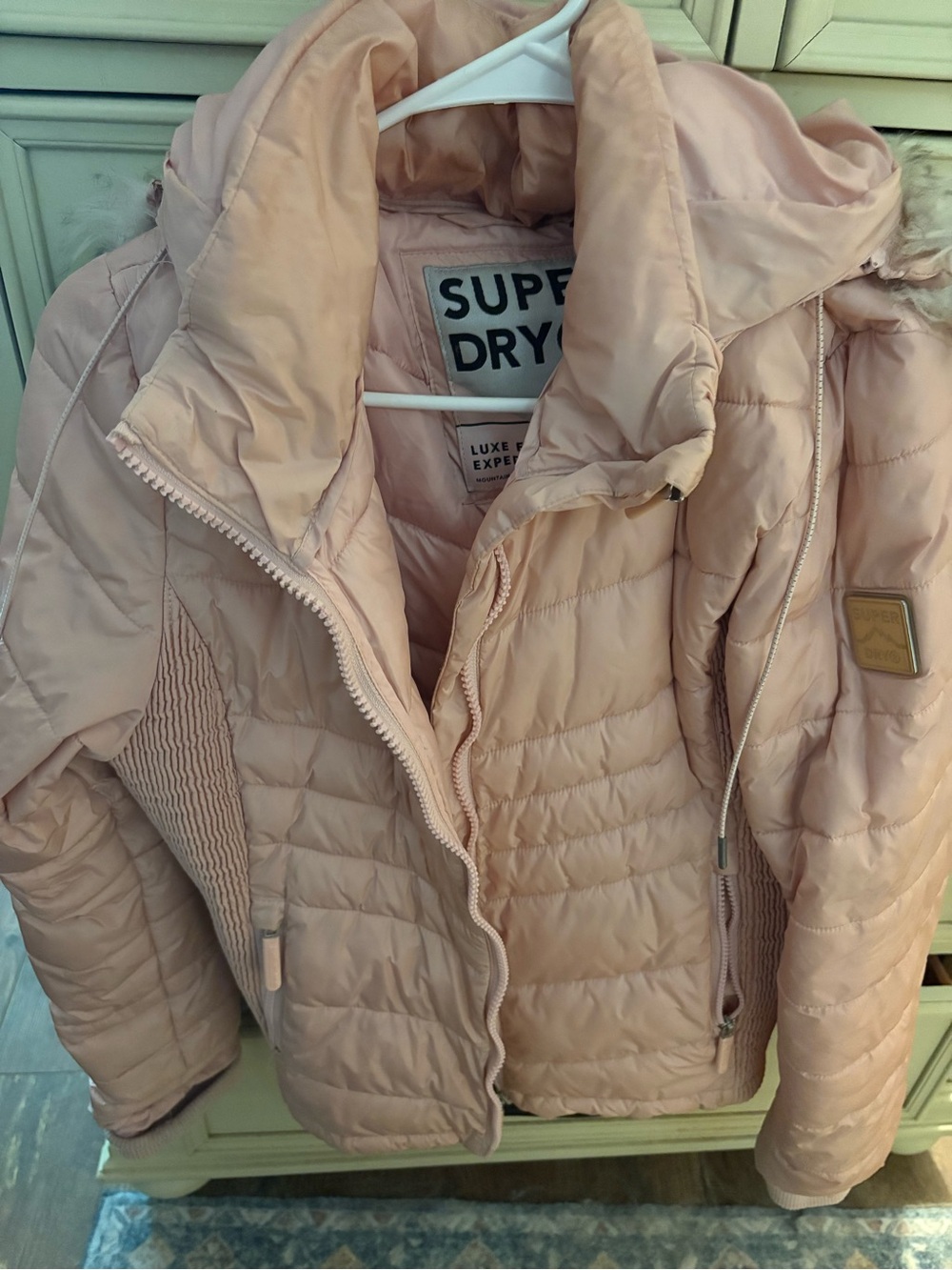 Superdry Women's Light Pink Quilted Puffer Jacket with Hood
